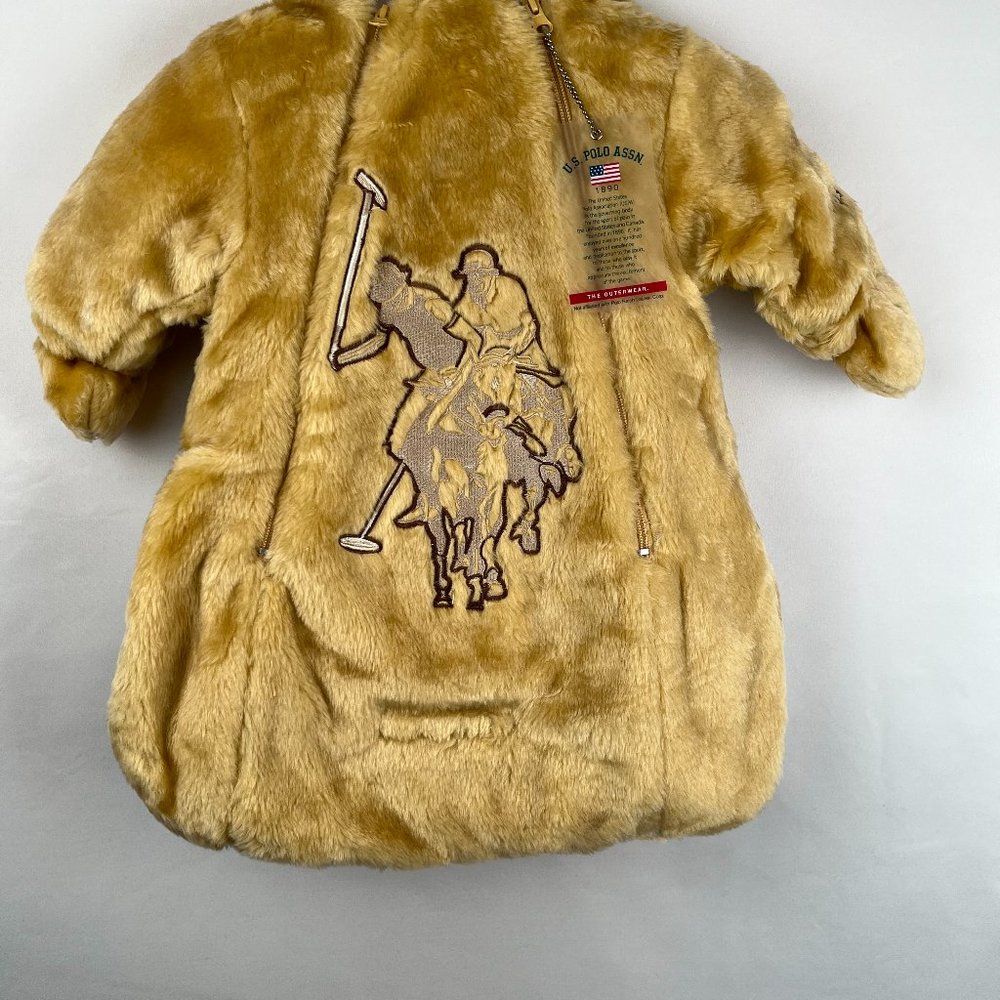 U.S.  POLO ASSN Infant 0-6 Faux Fur and Fleece Winter Coat with detachable glove